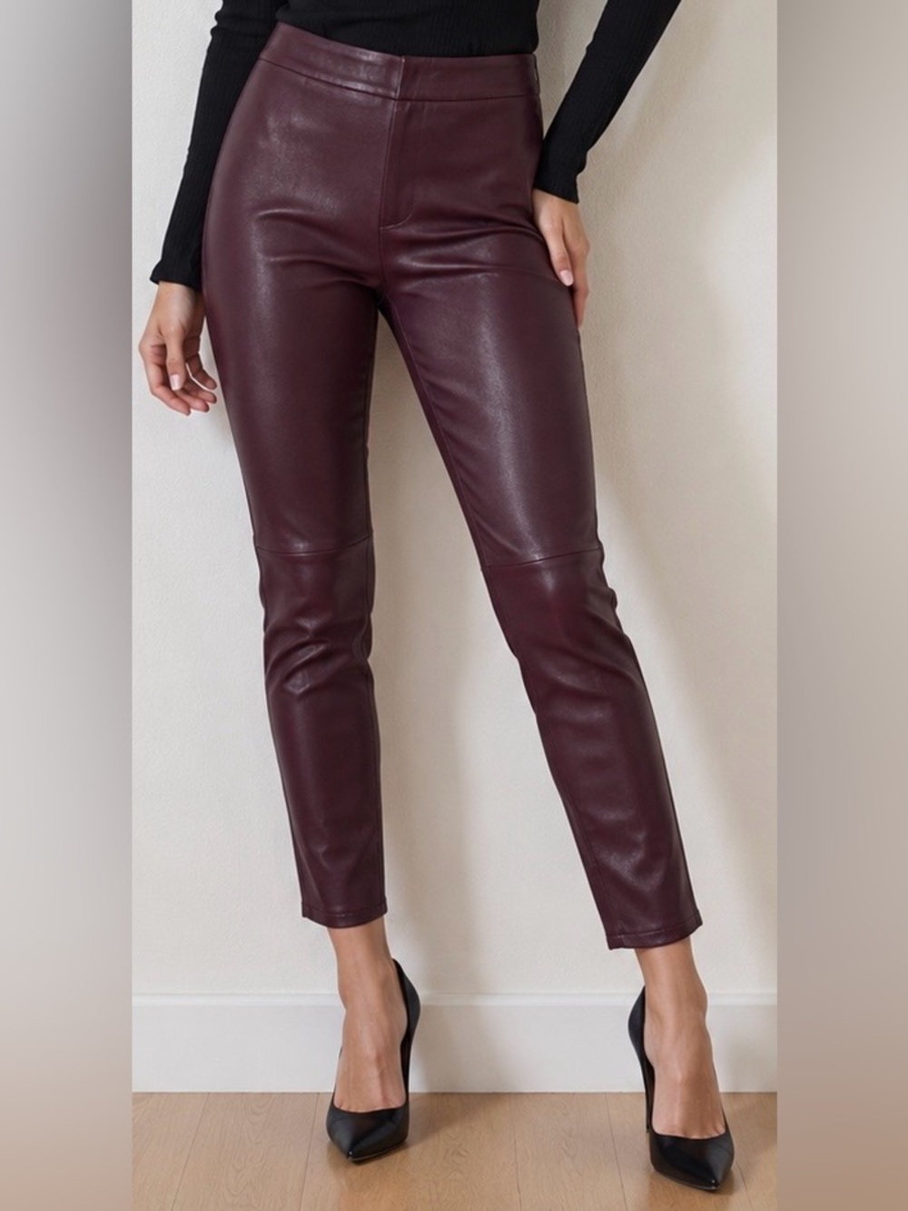 J Brand Burgundy Italian lamb leather skinny pants size 29 zip ankle luxury